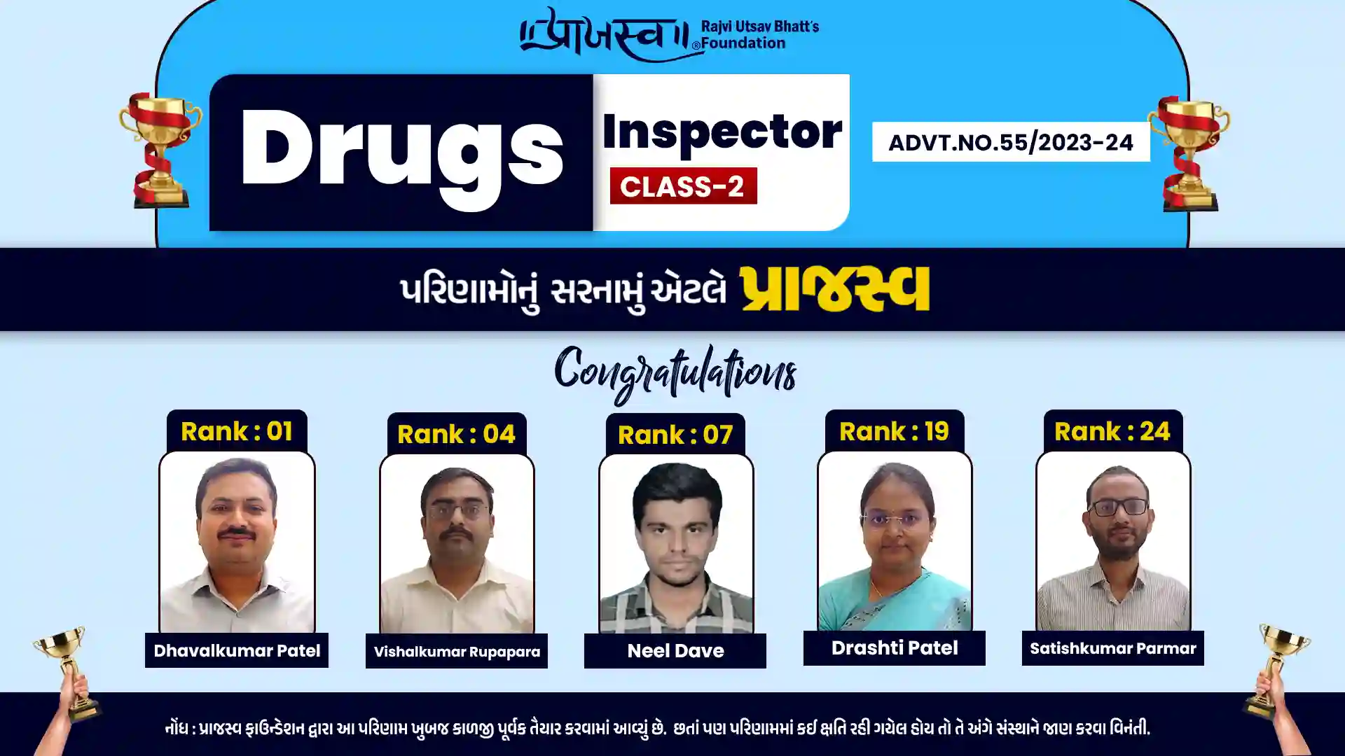 DRUG INSPECTOR ADVT NO. 55/2023-24 RESULT