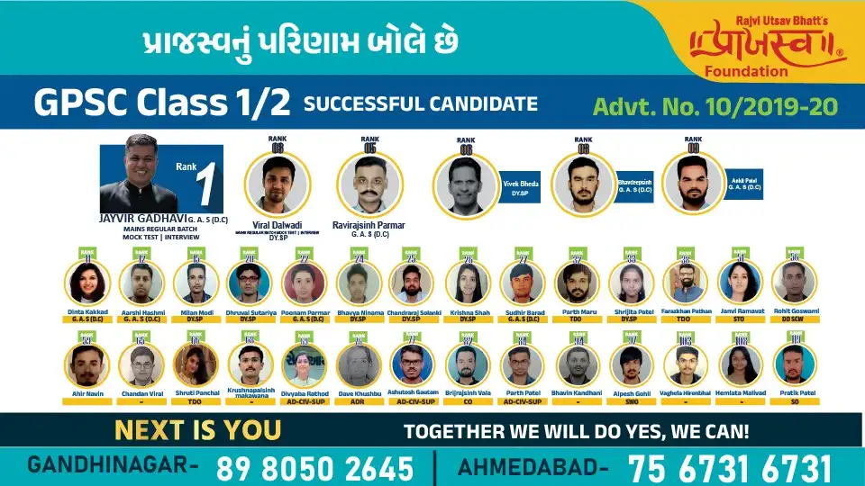 GPSC Result 2019-20 by Praajasv Foundation ADVT NO. 10/201920