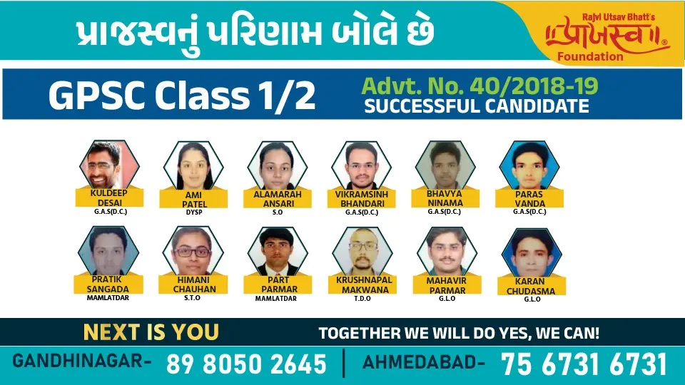 Class 1/2 GPSC Result by Praajasv foundation ADVT NO. 40/201819 RESULT​